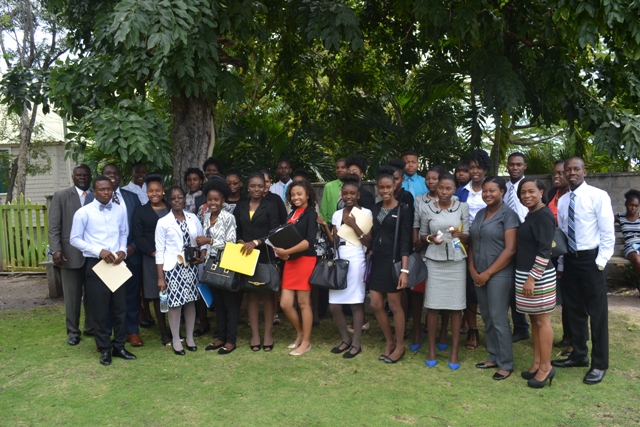 Members of the Nevis Branch Youth Parliamentary Association with President of Nevis Island Assembly Hon. Farrell Smithen and their teachers following their mock sitting to overserve Commonwealth Day at the Nevis Island Assembly at Hamilton House on March 14 2016